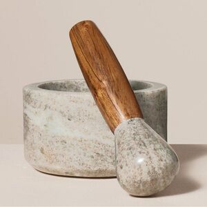 2pc Marble & Wood Mortar and Pestle Set Warm Gray Hearth & Hand with Magnolia